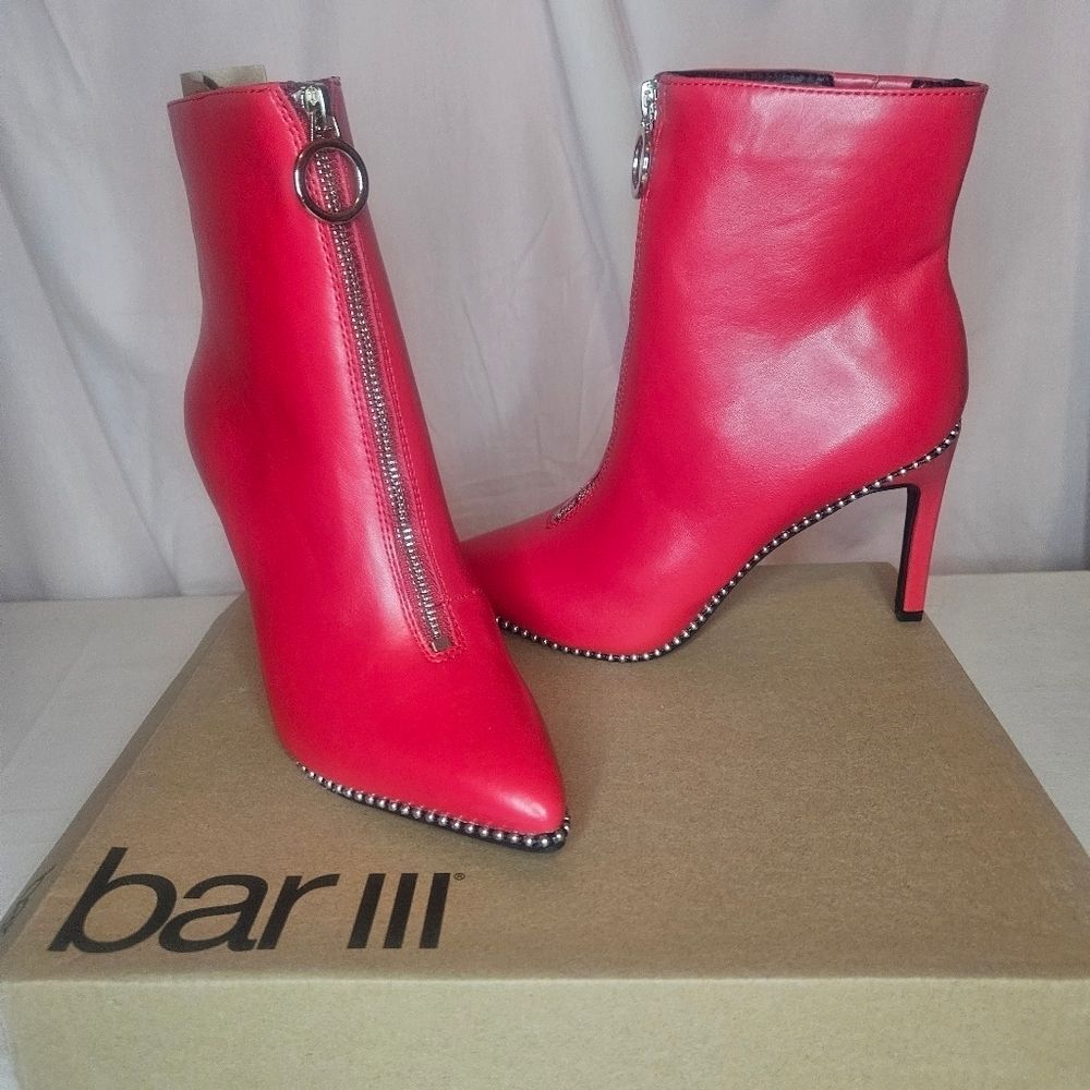 Bar III Briget Front-Zip Red Studded Booties, Macy's Sz 5.5 NWT Stiletto Heel